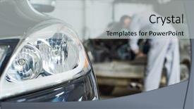  Presentation with garage car - Slide deck featuring headlight - auto mechanic repair car background and a light gray colored foreground