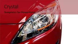  Presentation with car - PPT theme with headlight of modern red car background and a crimson colored foreground