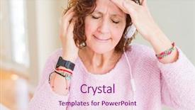  Presentation with listening woman - Cool new slide deck with headlisten - senior woman wearing headphones listening backdrop and a lemonade colored foreground