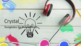  Presentation with digital image - Presentation theme consisting of headphone and light blub background and a light gray colored foreground