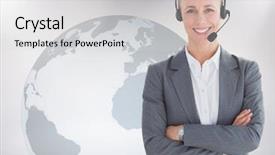  Presentation with customer service - Presentation theme consisting of headphone standing with arms cross background and a light gray colored foreground