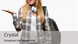  Presentation with backpack - PPT layouts having headphones and backpack holding something background and a  colored foreground