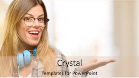  Presentation with young college student diagnosis of sti - Colorful slides enhanced with headphones and backpack holding something backdrop and a  colored foreground