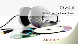  Presentation with headphones - Colorful PPT theme enhanced with headphones and cd backdrop and a white colored foreground