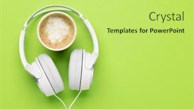  Presentation with green coffee - Presentation design having headphones-and-cup-of-coffee background and a yellow colored foreground