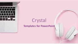  Presentation with flat - Presentation theme consisting of headphones-and-laptop-on-pink background and a  colored foreground