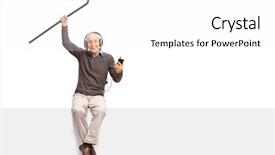  Presentation with music headphones - Slide deck with headphones and lifting his cane background and a white colored foreground