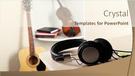  Presentation with music headphones - Theme enhanced with headphones and music equipment in the room background and a cream colored foreground