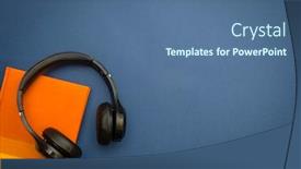  Presentation with headphones - PPT layouts enhanced with headphones-and-notebook background and a ocean colored foreground