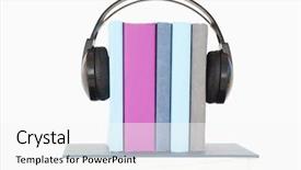  Presentation with music book - Cool new theme with headphones around books backdrop and a white colored foreground