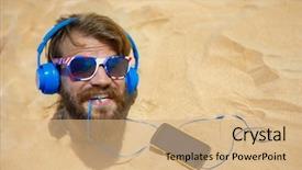  Presentation with sand quarrying - Audience pleasing presentation theme consisting of headphones buried in the sand backdrop and a coral colored foreground