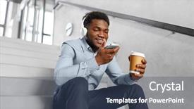  Presentation with recorder - Slide deck featuring headphones calling or using voice background and a ocean colored foreground