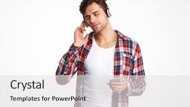  Presentation with music headphones - Amazing theme having headphones enjoys listening to music backdrop and a white colored foreground
