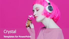  Presentation with pop art pink hair - Slides enhanced with trendy girl with pink hair wearing headphones is eating ice cream pink background youth style leisure background and a coral colored foreground