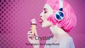  Presentation with pop art pink hair - Slide deck featuring trendy girl with pink hair background and a coral colored foreground