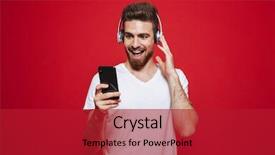  Presentation with music headphones - Audience pleasing slide deck consisting of headphones isolated over red background backdrop and a crimson colored foreground