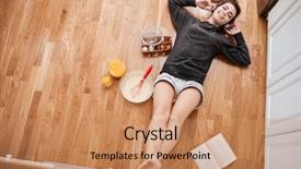  Presentation with music headphones - Presentation theme with headphones listening music and cooking background and a coral colored foreground