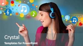  Presentation with listening woman - Colorful PPT layouts enhanced with headphones listening to music bubbles backdrop and a  colored foreground