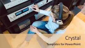  Presentation with listening woman - Slide set consisting of headphones listening to music background and a lemonade colored foreground