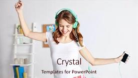  Presentation with listening woman - Slide set consisting of headphones listening to music background and a lemonade colored foreground