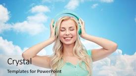  Presentation with blue music - Slide deck consisting of headphones listening to music background and a soft green colored foreground