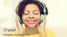  Presentation with african american women - Presentation having headphones listening to music background and a blonde colored foreground