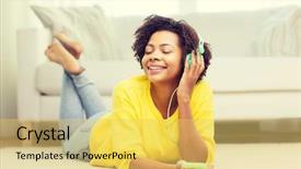  Presentation with black technology - Presentation enhanced with headphones listening to music background and a yellow colored foreground