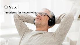  Presentation with free music - Cool new presentation theme with headphones listening to music backdrop and a white colored foreground