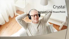  Presentation with free music - Presentation design consisting of headphones listening to music background and a sky blue colored foreground