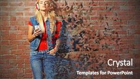  Presentation with free music - PPT theme with headphones on brick wall background and a  colored foreground