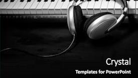  Presentation with piano keyboard - Slide deck featuring headphones on musical synthesizer keyboard background and a black colored foreground