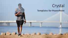  Presentation with sms - Amazing slides having headphones on neck texting sms backdrop and a light blue colored foreground