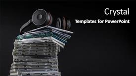  Presentation with stack - PPT layouts having headphones-on-stack-of-cds background and a black colored foreground