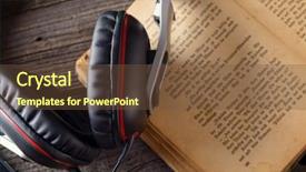  Presentation with old book - Slides enhanced with headphones on the old book background and a tawny brown colored foreground