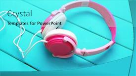  Presentation with headphones - Amazing PPT theme having headphones-on-wooden-background backdrop and a cyan colored foreground