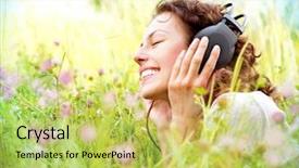  Presentation with music headphones - Slides with headphones outdoors enjoying music background and a yellow colored foreground