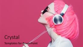  Presentation with music headphones - Slide deck having headphones pink background youth background and a coral colored foreground