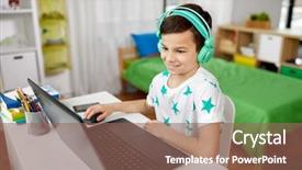  Presentation with computer music - Amazing PPT layouts having headphones playing video game backdrop and a violet colored foreground