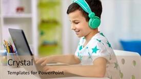  Presentation with computer music - PPT theme enhanced with headphones playing video game background and a coral colored foreground