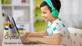  Presentation with headphones - Slide set with headphones playing video game background and a coral colored foreground