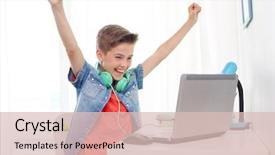  Presentation with victory - Cool new slides with headphones playing video game backdrop and a lemonade colored foreground