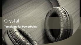  Presentation with headphones - Presentation design with headphones resting on table top background and a gray colored foreground