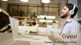  Presentation with remote - Audience pleasing presentation design consisting of headphones singing and listening backdrop and a  colored foreground