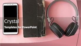  Presentation with audiobook - Presentation enhanced with headphones-smartphone-and-old-book background and a tawny brown colored foreground