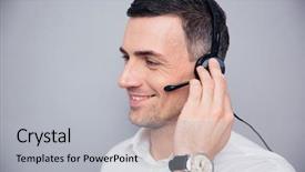  Presentation with headphones - Beautiful PPT theme featuring headphones standing over gray backgorund backdrop and a  colored foreground