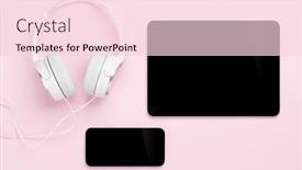  Presentation with laptop blank screen - Theme having headphones-tablet-and-smartphone background and a lemonade colored foreground