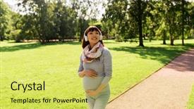  Presentation with asian music - Amazing PPT theme having headphones walking at park backdrop and a yellow colored foreground