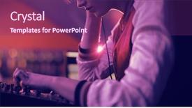  Presentation with festival music band hands playing - Slide deck having headphones while playing music background and a violet colored foreground