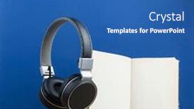  Presentation with dark blue - PPT layouts having headphones-with-book-hover background and a ocean colored foreground