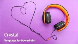  Presentation with purple heart - Audience pleasing presentation theme consisting of headphones with heart of cable on purple background backdrop and a purple colored foreground